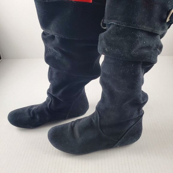 Steve Madden Women's Tarzan Black Suede Flat Heel Slouchy Scrunch Pirate Boots 7 - Picture 4 of 9